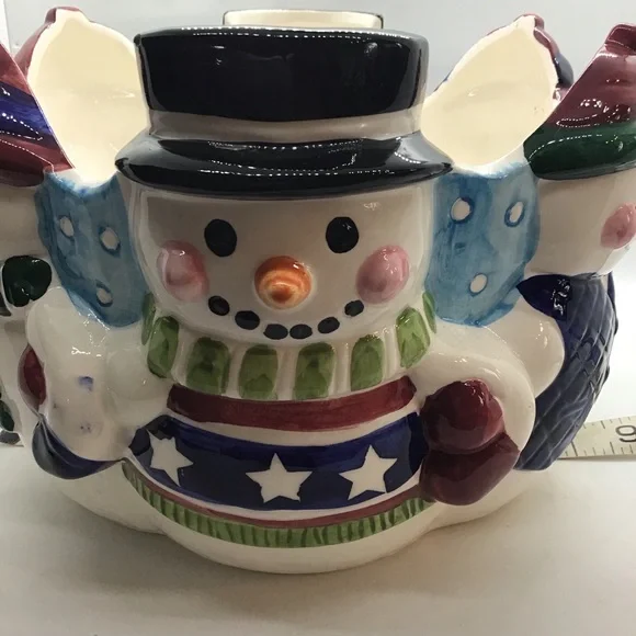 Houston Harvest Ceramic Winter Snowmen Large Bowl Christmas Holiday - Picture 12 of 13